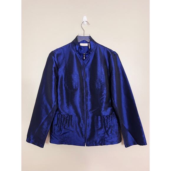 NWT Chico Blue Iridescent Lightweight Windbreaker Jacket Pockets Size 1 - Picture 1 of 14